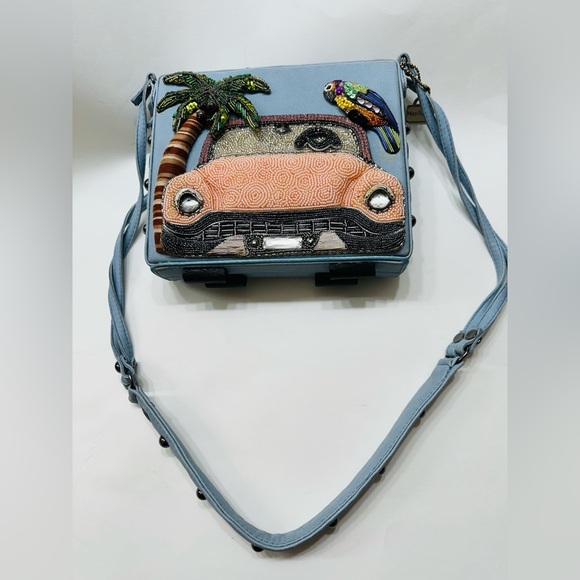 Mary Frances Handbags - Mary Frances Rare Purse Leather Crossbody Beads Cadillac Handbag  Blue Pink NWOT